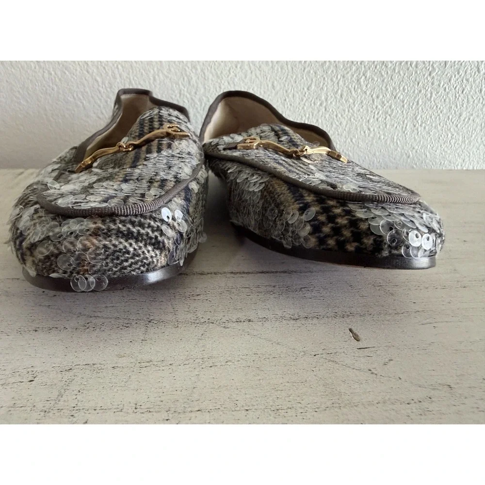 Sam Edelman Loraine Women's Loafers black gray plaid tweed multi sequin sz 9